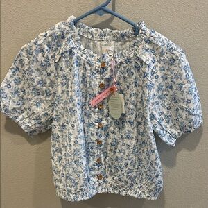 Light Blue Floral Button-Front Peasant Top - Women